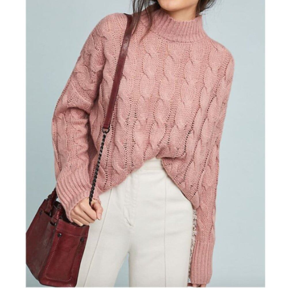 Anthropologie Line & Dot Mauve Cable-Knit Pullover Sweater